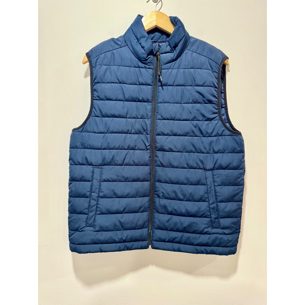 Aeropostale Mens Remixed Down Puffer Vest Navy Blue Quilted Full Zip Medium